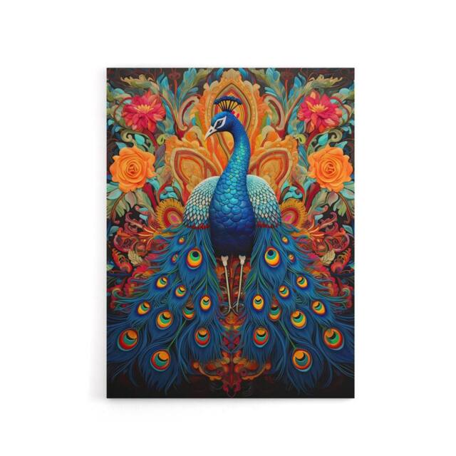 "Artery8 Royal Peacock Exotic Bird Canvas Wall Art Print - Size: W18"" x H24""" - image 1