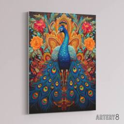 "Artery8 Royal Peacock Exotic Bird Canvas Wall Art Print - Size: W18"" x H24""" - thumbnail 2