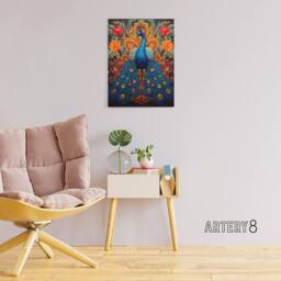 "Artery8 Royal Peacock Exotic Bird Canvas Wall Art Print - Size: W18"" x H24""" - thumbnail 3