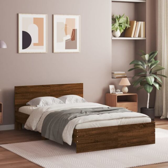 Berkfield Home Bed Frame without Mattress Brown Oak 120x190 cm Small Double - image 1