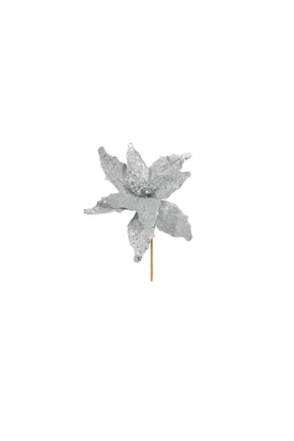 KDMD Silver Glitter Poinsettia Pick 32cm 4 Pack - image 1