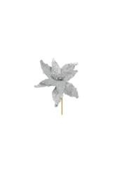 KDMD Silver Glitter Poinsettia Pick 32cm 4 Pack - thumbnail 2