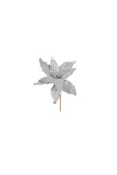 KDMD Silver Glitter Poinsettia Pick 32cm 4 Pack