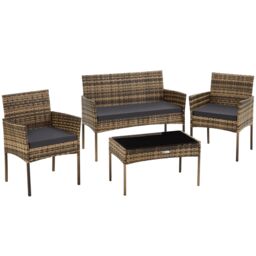 tectake Rattan Garden Furniture Palese - for 4 people, weather resistant in Natural - Size: 4 Person