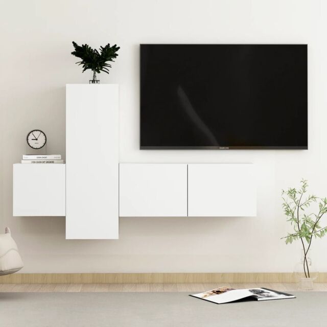 Berkfield Home 3 Piece TV Cabinet Set White Engineered Wood - image 1