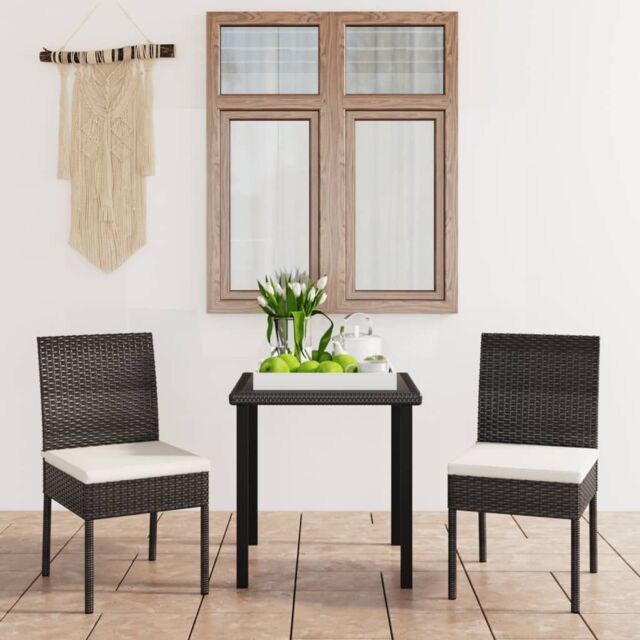 Berkfield Home 3 Piece Outdoor Dining Set with Cushions Poly Rattan Black - image 1