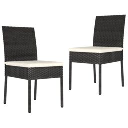 Berkfield Home 3 Piece Outdoor Dining Set with Cushions Poly Rattan Black - thumbnail 3