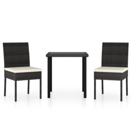 Berkfield Home 3 Piece Outdoor Dining Set with Cushions Poly Rattan Black - thumbnail 2