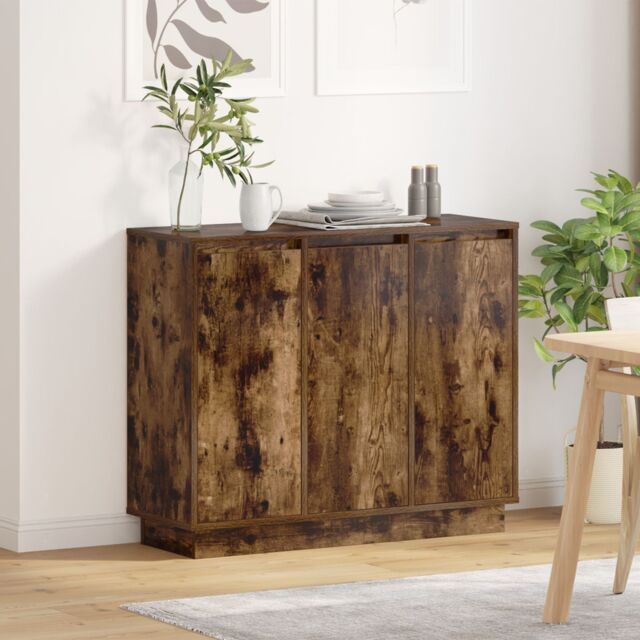 Berkfield Home Sideboard with LED in Smoked Oak - 90x32x75 cm - Made of Engineered Wood in Brown - Size: 90 x 32 x 75 cm - image 1