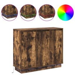 Berkfield Home Sideboard with LED in Smoked Oak - 90x32x75 cm - Made of Engineered Wood in Brown - Size: 90 x 32 x 75 cm - thumbnail 4