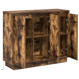 Berkfield Home Sideboard with LED in Smoked Oak - 90x32x75 cm - Made of Engineered Wood in Brown - Size: 90 x 32 x 75 cm - thumbnail 6