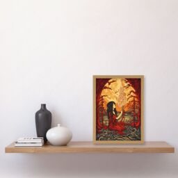 Artery8 Red Witch Concept Art Fire Priestess Art Nouveau Artwork Framed Wall Art Print A4 in Light Oak - thumbnail 2