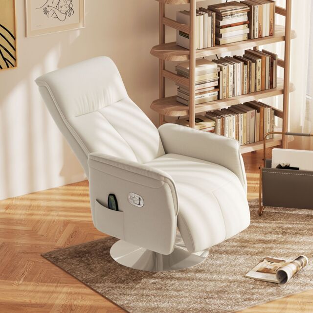HOMCOM Massage Reclining Chair with Adjustable Backrest, Cream White - image 1