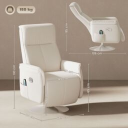 HOMCOM Massage Reclining Chair with Adjustable Backrest, Cream White - thumbnail 3
