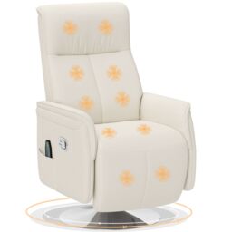 HOMCOM Massage Reclining Chair with Adjustable Backrest, Cream White - thumbnail 2
