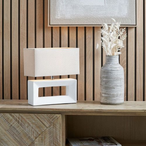 Ruma Block White Ceramic Rectangular Table Lamp - image 1
