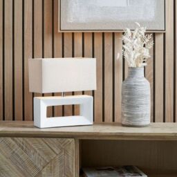 Ruma Block White Ceramic Rectangular Table Lamp