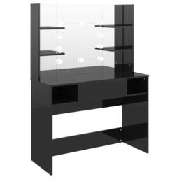 Berkfield Home Makeup Table with LED Lights 100x40x135 cm MDF Shining Black - Size: 100 x 40 x 135 cm - thumbnail 1