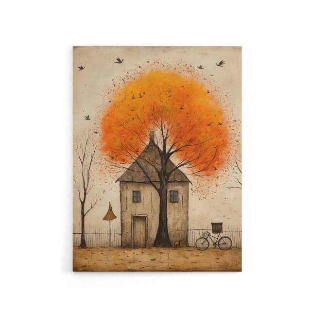 "Artery8 Country House Rural Life in Autumn Canvas Wall Art Print in Orange - Size: W18"" x H24""" - image 1