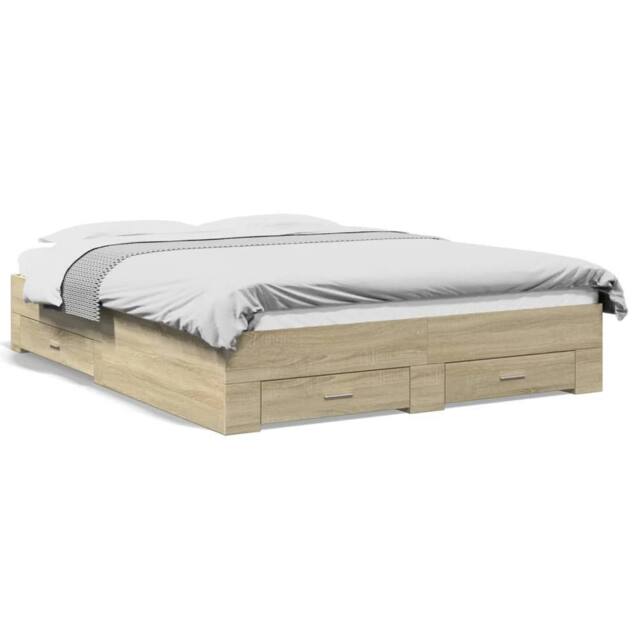 Berkfield Home Bed Frame with Drawers without Mattress Sonoma Oak 160x200 cm in Light Oak - image 1