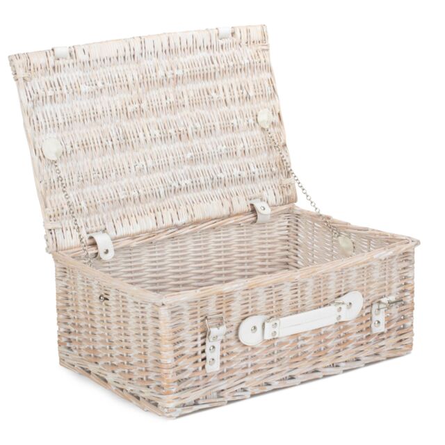 Red Hamper Wicker 45cm White Wash Empty Picnic Basket - image 1