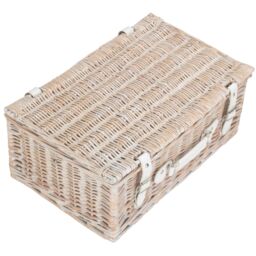 Red Hamper Wicker 45cm White Wash Empty Picnic Basket - thumbnail 3