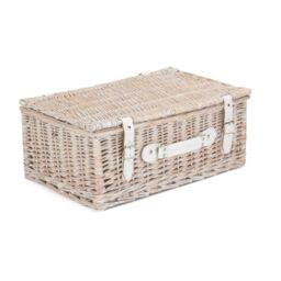Red Hamper Wicker 45cm White Wash Empty Picnic Basket - thumbnail 2