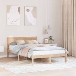 Berkfield Home Pine Wood Bed Frame Natural Pine wood 135 x 190 cm Wood Bed Frame - thumbnail 2
