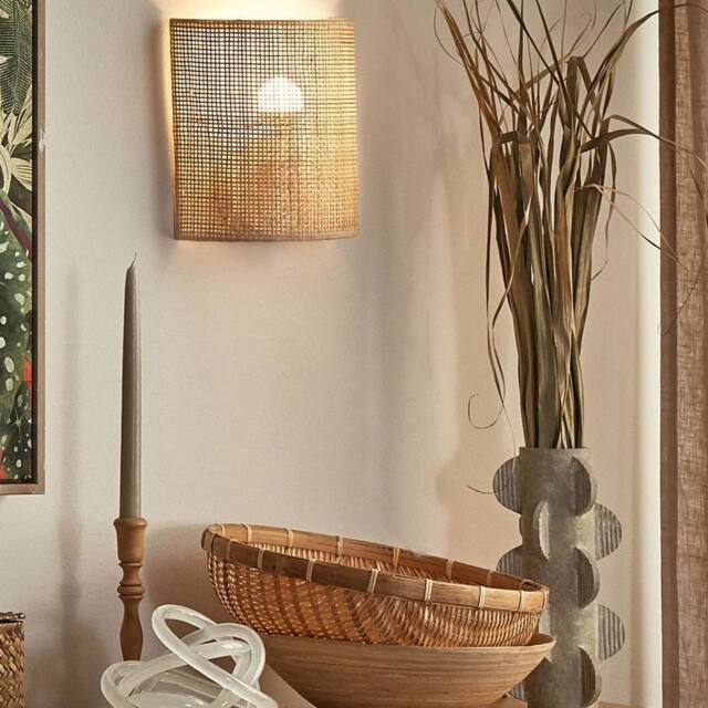 Wyld and Coco Natural Rattan Wall Lamp 22 cm Half Drum Shade - image 1