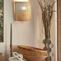 Wyld and Coco Natural Rattan Wall Lamp 22 cm Half Drum Shade - thumbnail 1