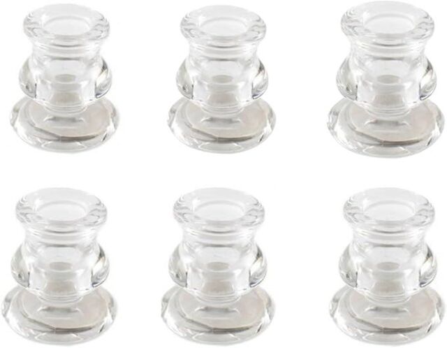 Marco Paul Pack of 6 Glass 7cm Taper Candle Stick Holder Table Centre Piece in Clear