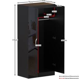 HD Designs Hulio 2 Door Wardrobe Storage MDF 1700 x 760 x 470 mm in Black - thumbnail 3