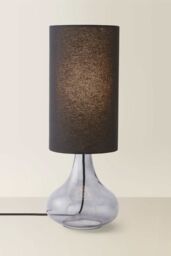 ValueLights Sylvie Black Linen Tall Shade Smoked Glass Teardrop Squat Table Lamp - thumbnail 3