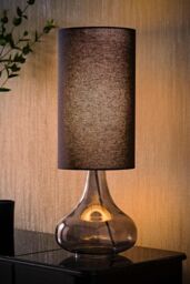 ValueLights Sylvie Black Linen Tall Shade Smoked Glass Teardrop Squat Table Lamp - thumbnail 2