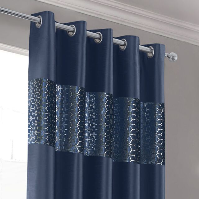 Intimates Vera Faux Silk Crushed Velvet Ready Made Eyelet Curtains in Navy - Size: 168 cm width x 229 cm drop