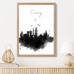 ARTZE Turkey Watercolour Skyline City Framed Print SIZE: A4 with Oak Frame in Black - thumbnail 2