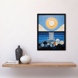 Artery8 Wall Art Print Beach Chair Daydream Oil Painting Blue Orange Abstract Seascape on a Sunny Day Bathroom Artwork Framed - Size: A4 - thumbnail 4