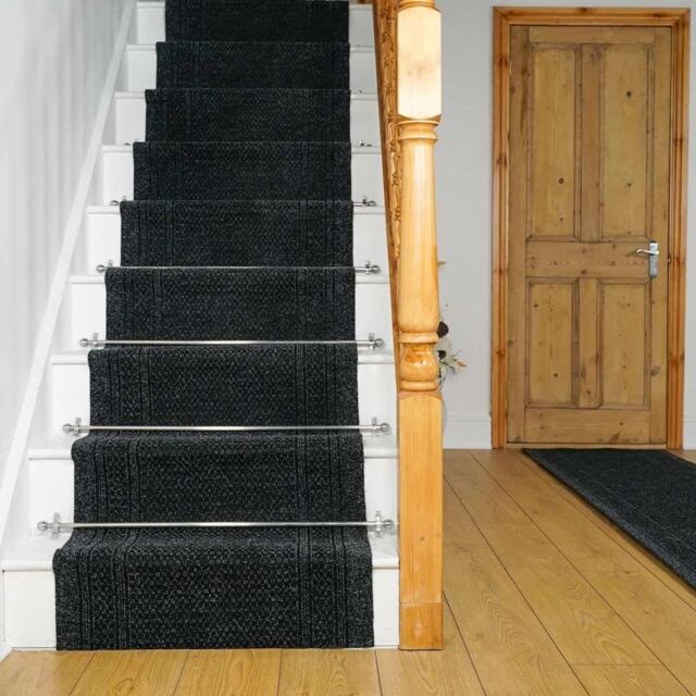 runrug Black Aztec Stair Carpet Runner - Size: 80 cm x 450 cm - image 1
