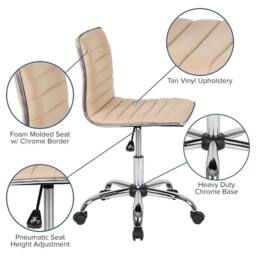 VOGREX Tan PU Leather Adjustable Swivel Executive Office Chair - thumbnail 4
