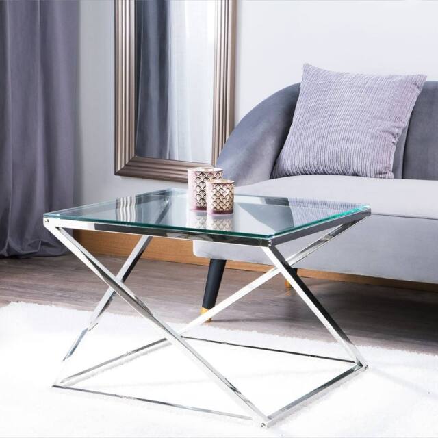 Wyld and Coco Luxe Home Silver Glass Coffee Table 60 x 60 cm - image 1