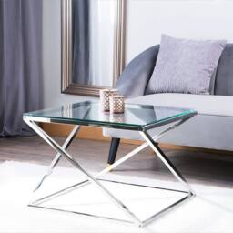 Wyld and Coco Luxe Home Silver Glass Coffee Table 60 x 60 cm