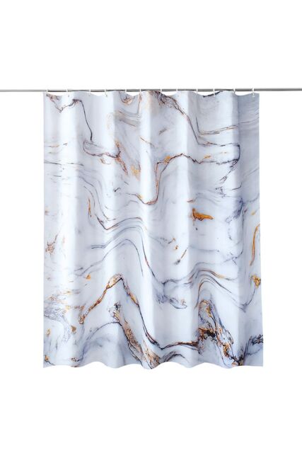 Neel Blue White & Grey Marble Polyester Shower Curtain With 12 Hooks - 180x200cm - Size: 180 cm width x 200 cm drop - image 1