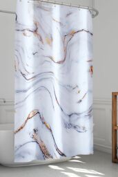 Neel Blue White & Grey Marble Polyester Shower Curtain With 12 Hooks - 180x200cm - Size: 180 cm width x 200 cm drop - thumbnail 6