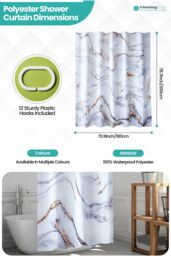 Neel Blue White & Grey Marble Polyester Shower Curtain With 12 Hooks - 180x200cm - Size: 180 cm width x 200 cm drop - thumbnail 2