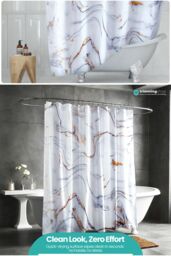 Neel Blue White & Grey Marble Polyester Shower Curtain With 12 Hooks - 180x200cm - Size: 180 cm width x 200 cm drop - thumbnail 5