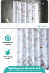 Neel Blue White & Grey Marble Polyester Shower Curtain With 12 Hooks - 180x200cm - Size: 180 cm width x 200 cm drop - thumbnail 3