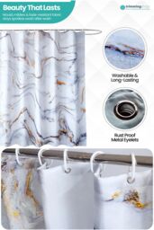Neel Blue White & Grey Marble Polyester Shower Curtain With 12 Hooks - 180x200cm - Size: 180 cm width x 200 cm drop - thumbnail 4