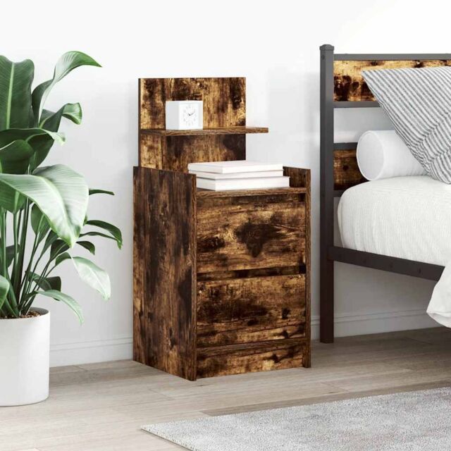 Berkfield Home Bedside Cabinets with 2 Drawers 2 pcs Smoked Oak 38x34x80 cm in Brown - Size: 38 x 34 x 80 cm