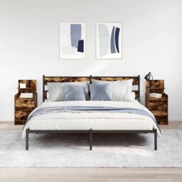 Berkfield Home Bedside Cabinets with 2 Drawers 2 pcs Smoked Oak 38x34x80 cm in Brown - Size: 38 x 34 x 80 cm - thumbnail 3