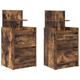 Berkfield Home Bedside Cabinets with 2 Drawers 2 pcs Smoked Oak 38x34x80 cm in Brown - Size: 38 x 34 x 80 cm - thumbnail 2